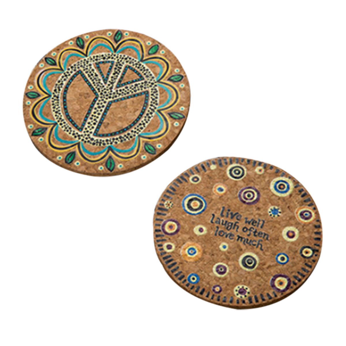 OUNONA 4 Pcs Round Natural Cork Coasters Heat Resistant Patterned Mats Tabletop Protection Drink Coasters(Mixed)