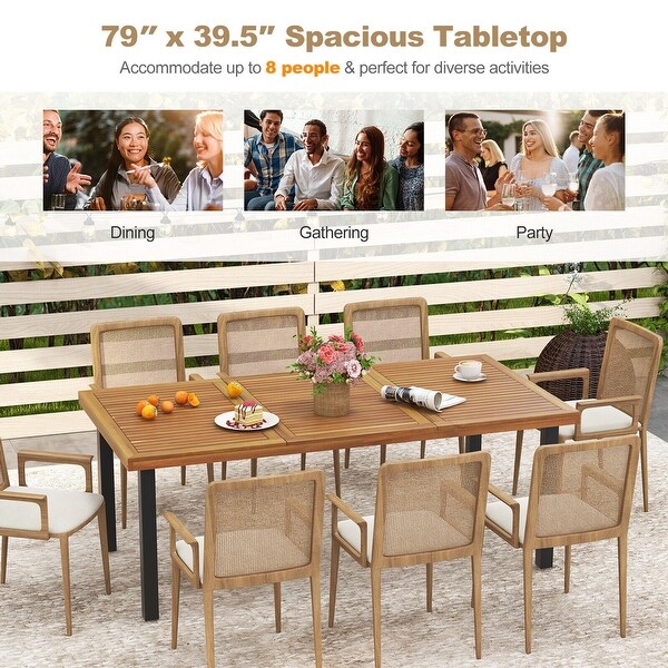 Gymax 8Person Dining Table 79'' w/ 1.9'' Umbrella Hole Acacia Wood