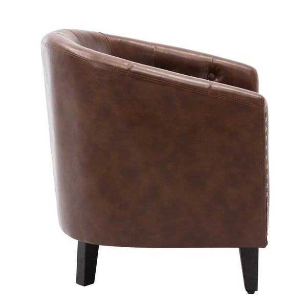 Modern PU Leather Accent Chairs Tufted Barrel Chair Tub Chair Club Chair Armchair， High Backrest Padded Armrest， Dark Brown