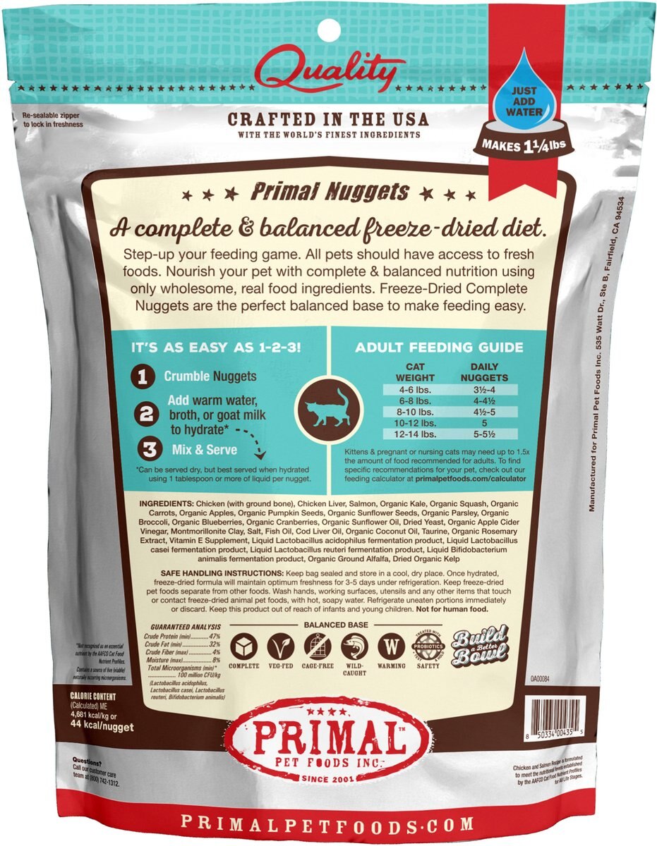 Primal Chicken and Salmon Formula Nuggets Grain-Free Raw Freeze-Dried Cat Food