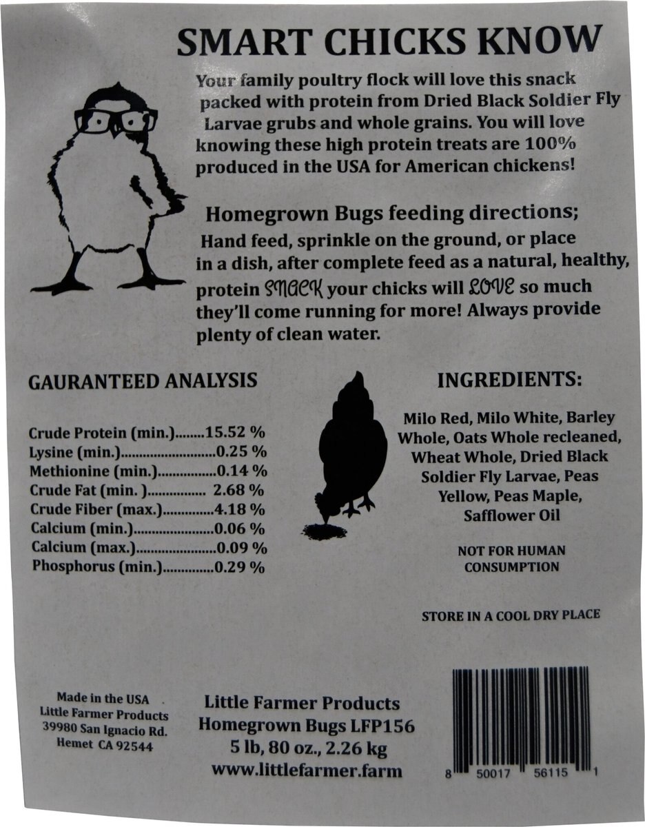 Little Farmer Products Homegrown Bugs Black Soldier Fly Grubs and Grains Chicken Treats