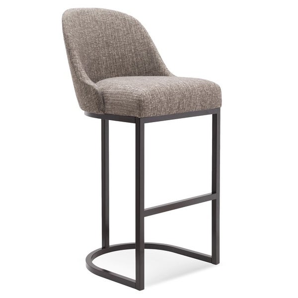 Design House Barrelback Bar Stool with Gray Linen Seat and Espresso Metal Base， Set of 2