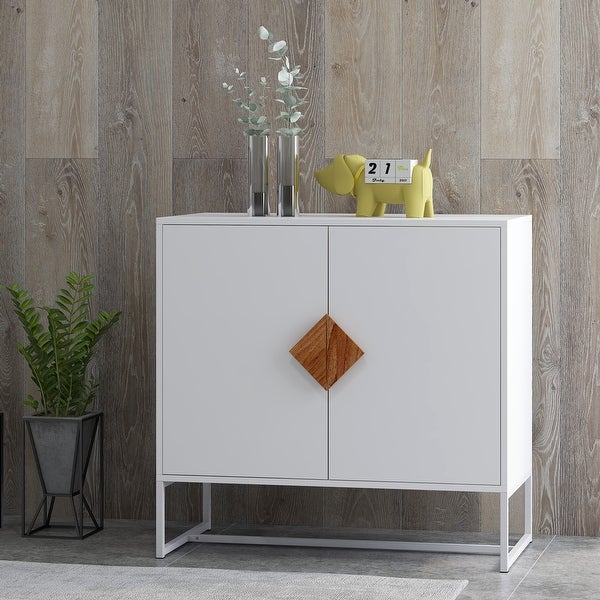 White Modern Sideboard，Kitchen Storage Cabinet with Metal Legs