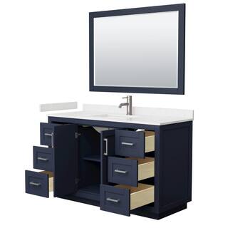 Wyndham Collection Miranda 54 in. W x 22 in. D x 33.75 in. H Single Sink Bath Vanity in Dark Blue with Carrara Cultured Marble Top  Mirror WCF292954SBNC2UNSM46