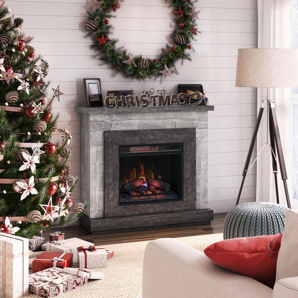 StyleWell Wildercliff 45 in. W Electric Fireplace Wall Mantel in Driftwood 148998