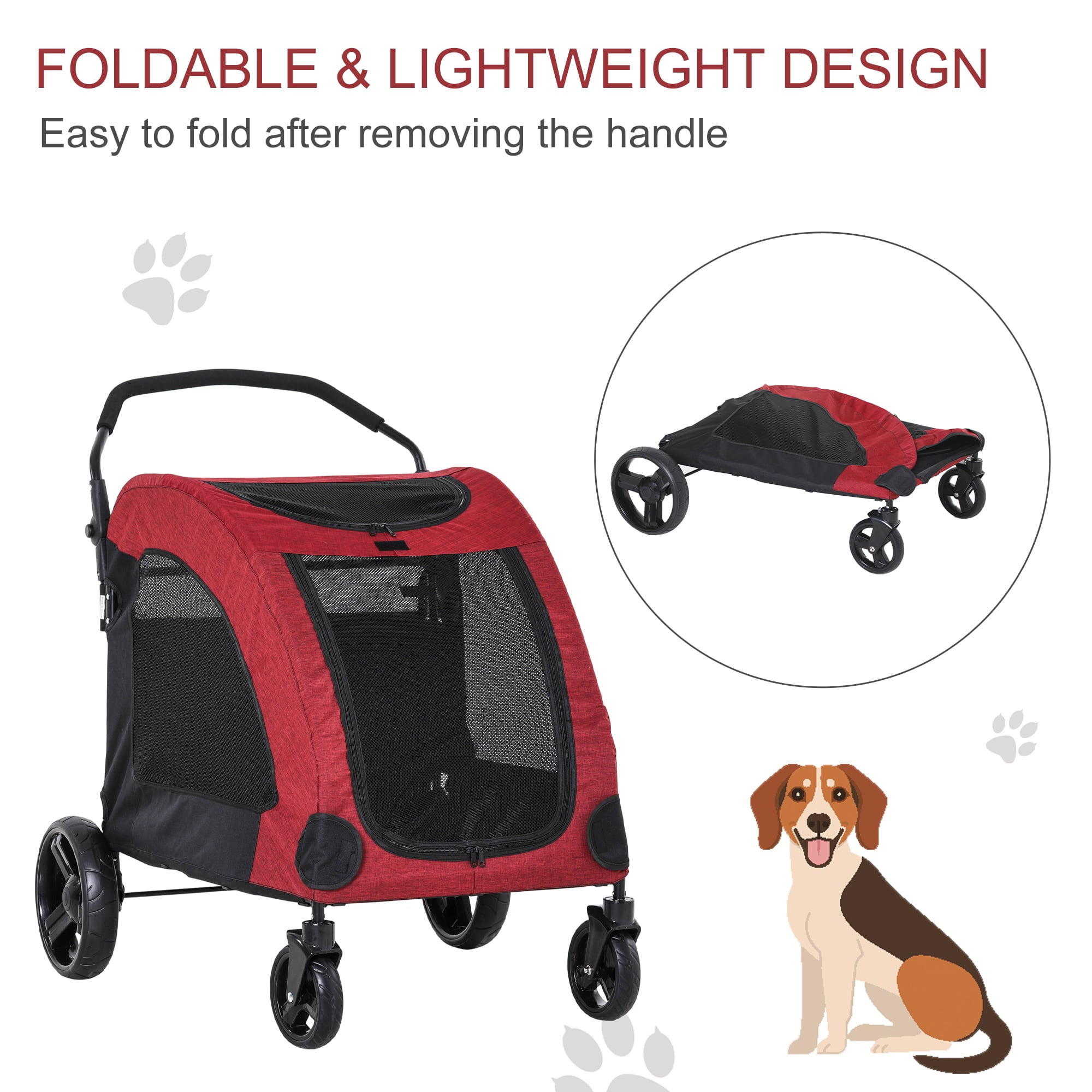 PawHut Pet Stroller Universal Wheel Medium Size Dogs Red