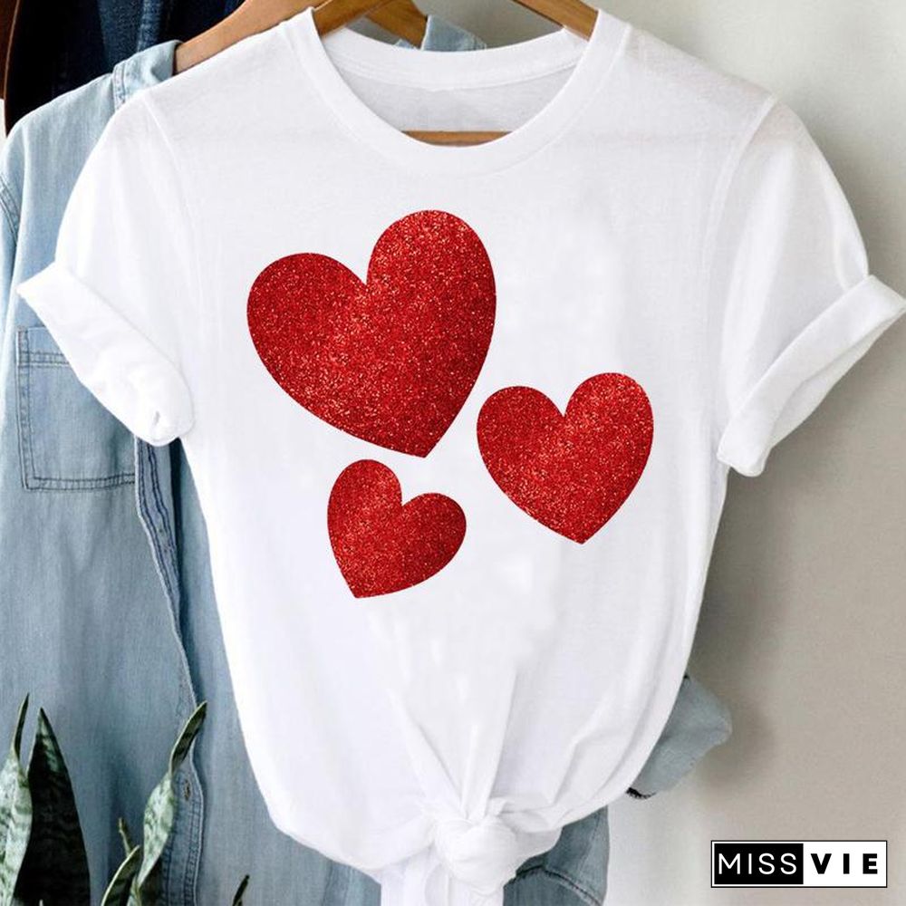 Tee Women Top Leopard Love Heart Cute Clothes Lady Casual Short Sleeve Fashion Summer Tshirt Regular Female Graphic T-Shirt