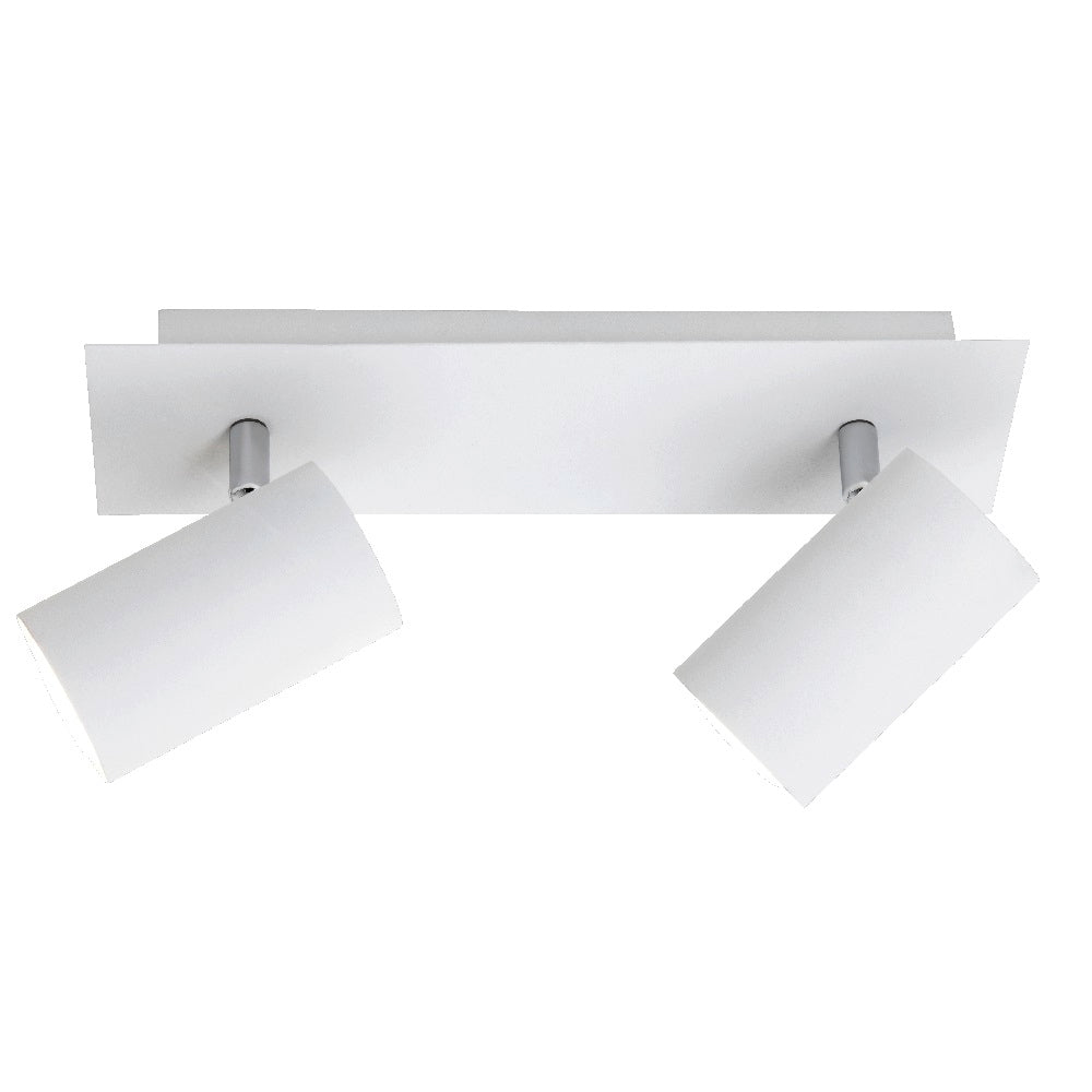 Britalia BR802400201 White Modern 2 Lamp Square Plate Bar Cylindrical Head Spot Light