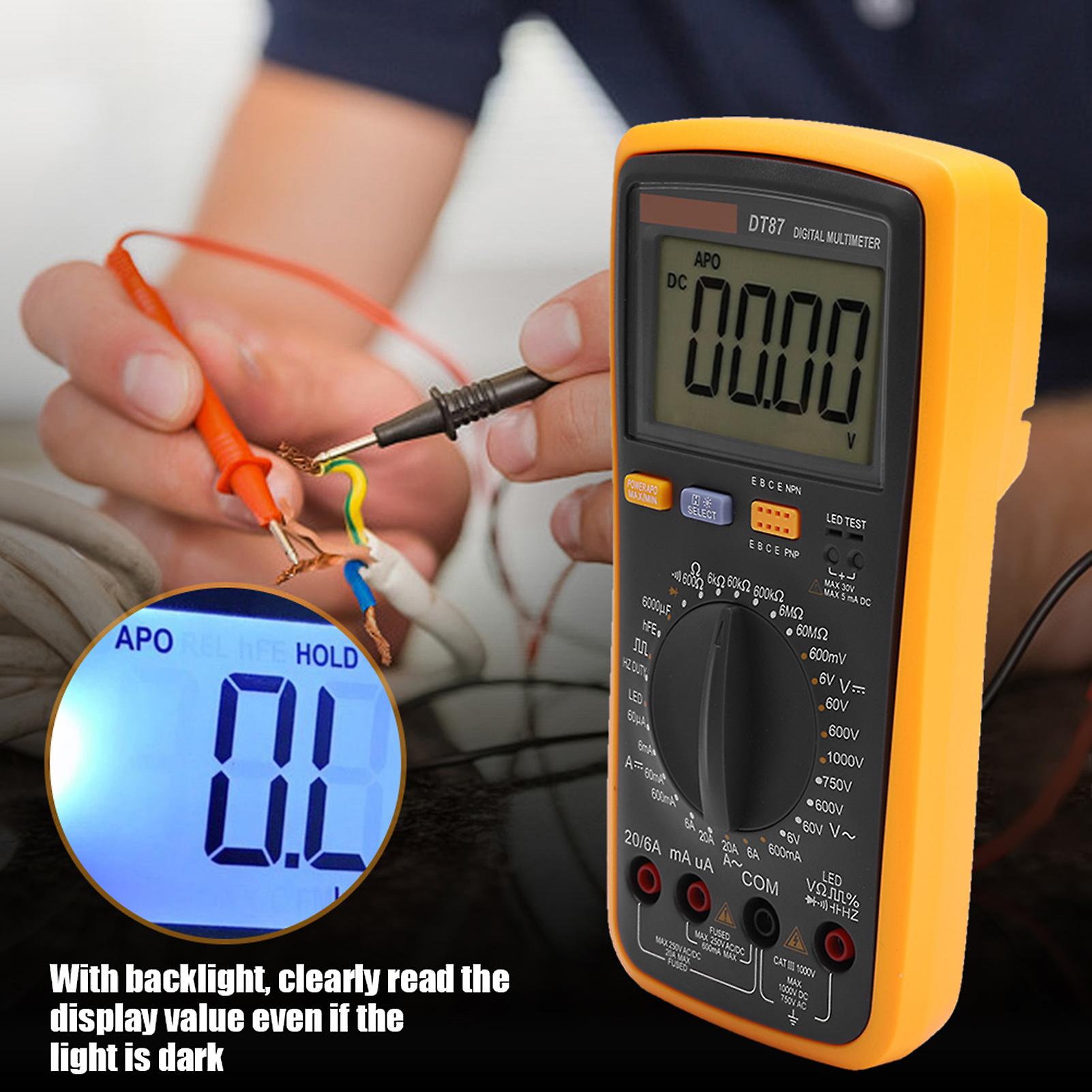 Dt87 Multimeter 6000 Counts Ac/dc Volt Amp Ohm Capacitance Frequency Duty Cycle Diode Test