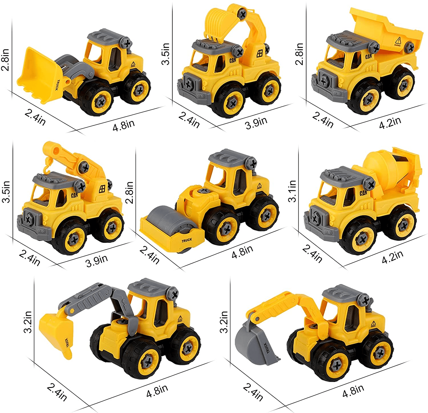 Toys for Boys 3-6 Years Take Apart Construction Trucks 8 Cars Toys with Electric Drill and Map Kids STEM Building Toys