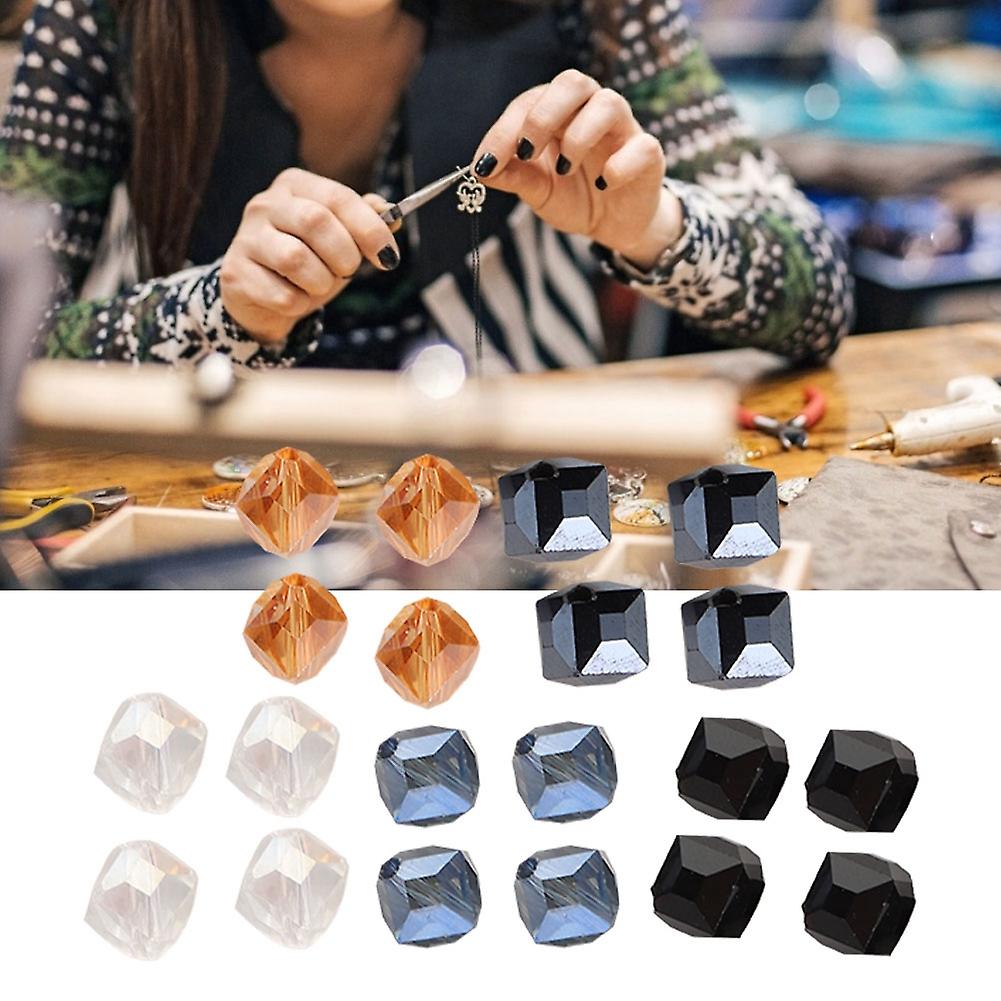 20pcs Diagonal Hole Artificial Crystal Square Beads Jewelry Findings Diy Accessory 8mm