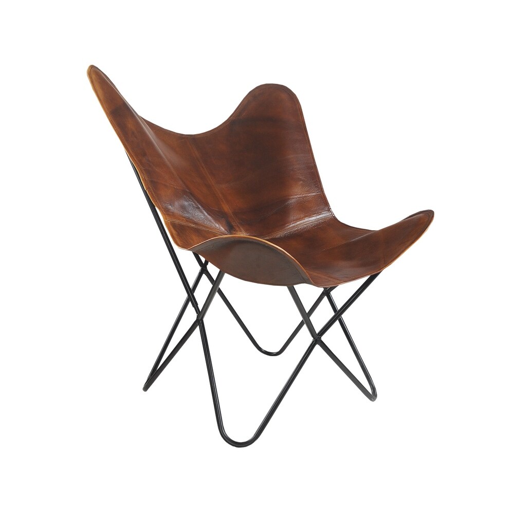 LR Home Brown Leather Butterfly Chair   37\