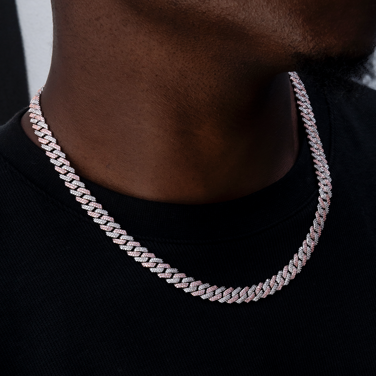 Diamond Prong Cuban Chain in Rose/White Gold- 8.5mm