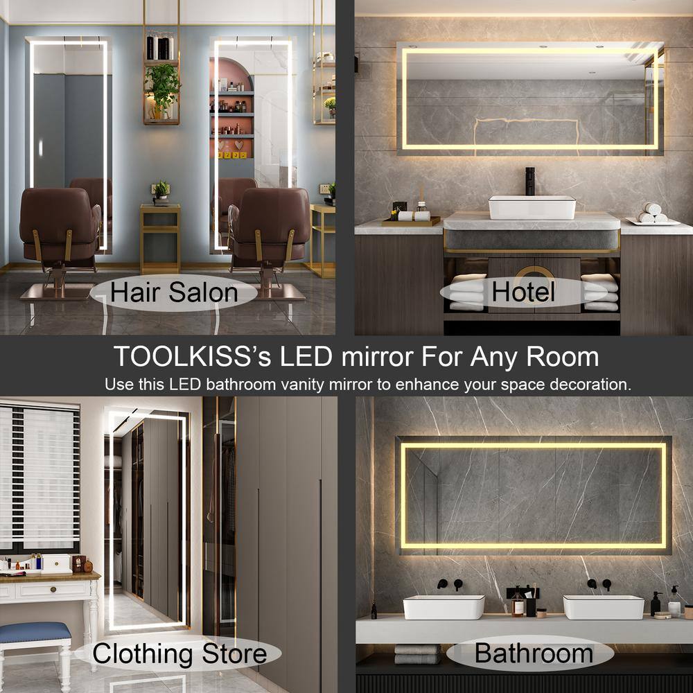 TOOLKISS Classic 72 in. W x 32 in. H Rectangular Frameless Anti-Fog LED Light Wall Bathroom Vanity Mirror Front Light TK19080