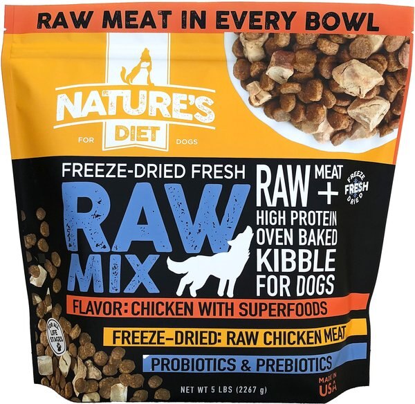 Nature's Diet Raw Mix Kibble Chicken Liver Inclusions Freeze Dried-Dog Food， 5-lb bag