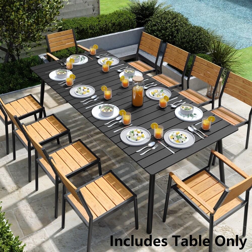 Pellebant Outdoor Rectangle Aluminum Dining Table with Umbrella Hole