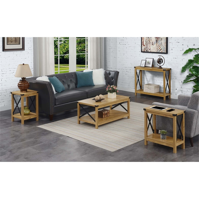 Durango End Table with Charging Station in Light English Oak Wood Finish   Industrial   Side Tables And End Tables   by Homesquare  Houzz