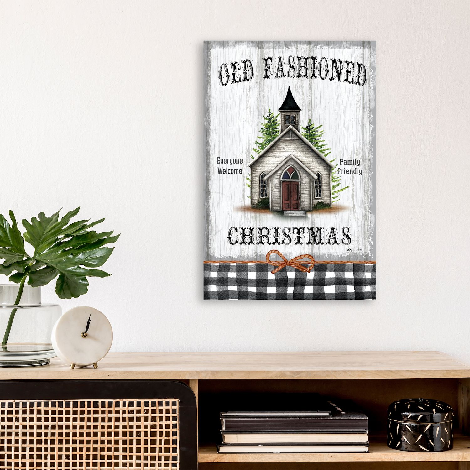 COURTSIDE MARKET Old Fashioned Christmas Sign Canvas Wall Art