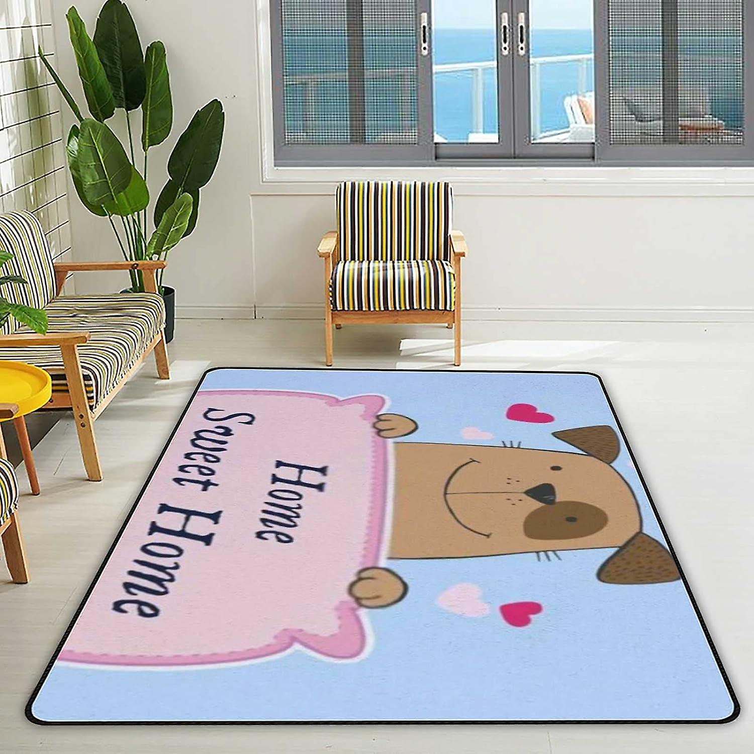 Soft Area Rugs Welcome Sign With Red Hearts Floor Carpet Mat For Kids Playing Room Hardwood Floor Living Room 72x48in