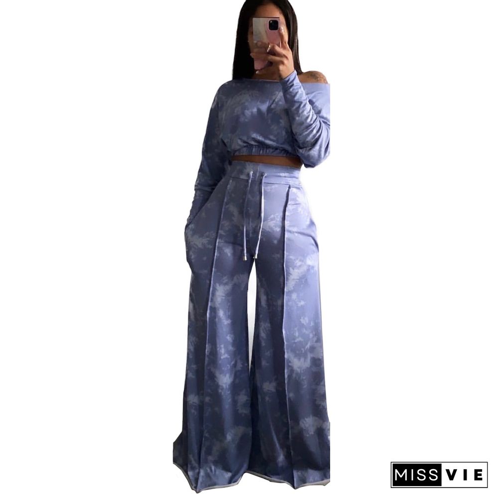 Tie Dye Long Sleeve Crop Top Wide Leg Pants Set