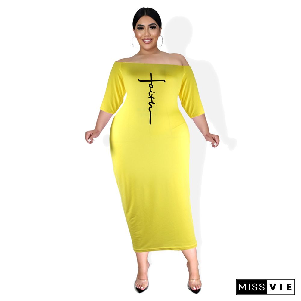 Plus Size Off The Shoulder Half Sleeve Pencil Dress