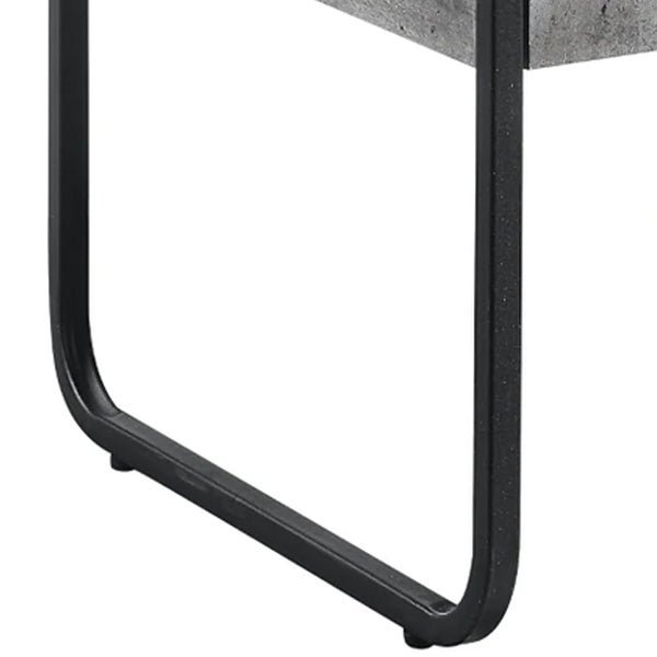 Ish 22 Inch Modern Wood End Table， 1 Drawer， Metal Handles， Gray ， Black