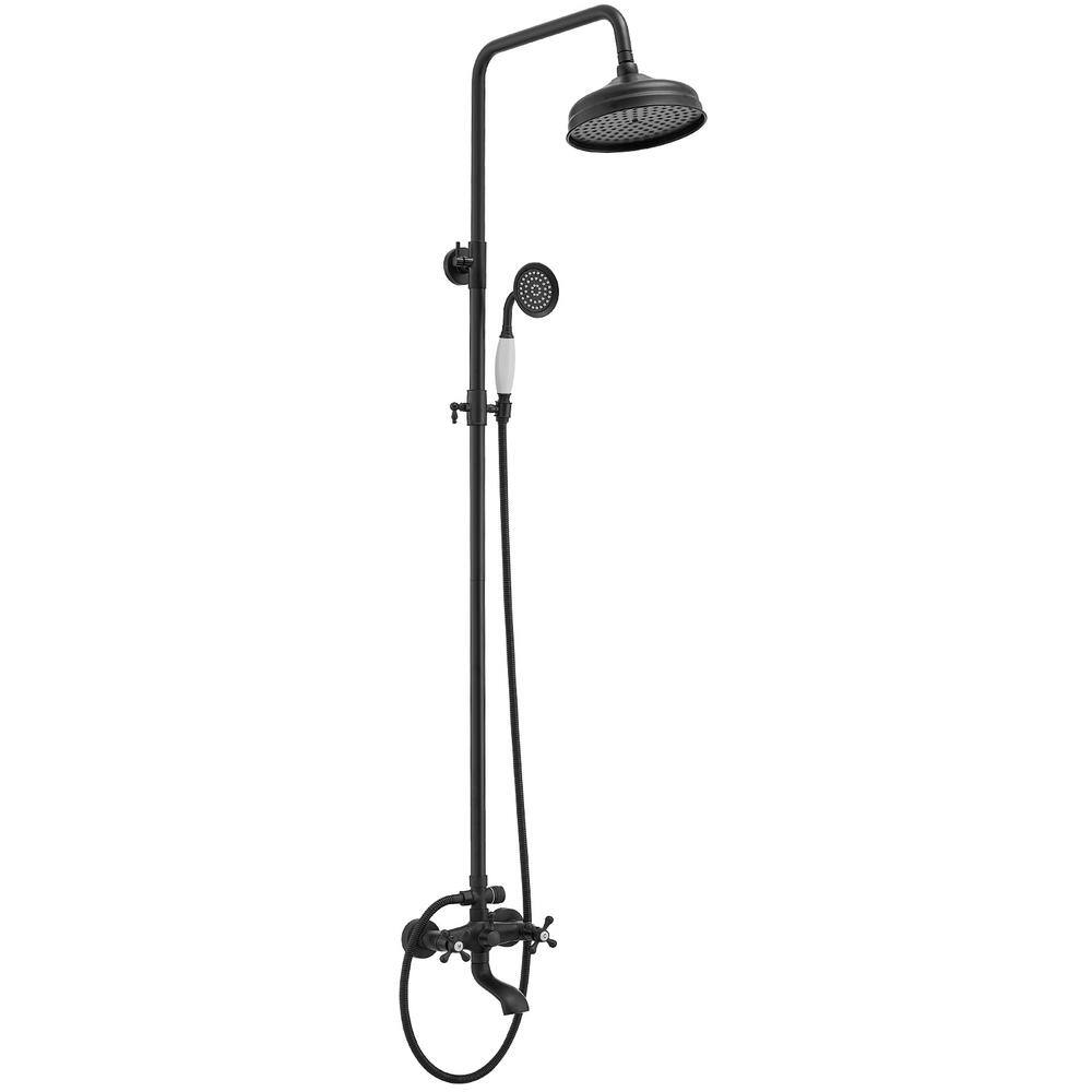 BWE Bathroom Luxury Wall Bar Shower Kit with Tub Faucet And Double Cross Handle in Matte Black A-98016-B