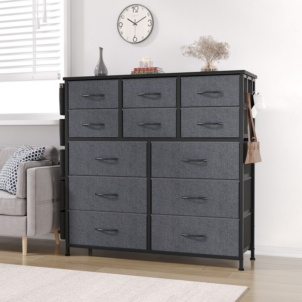 12 Drawer Dresser  Storage Organizer Unit with Fabric  Grey