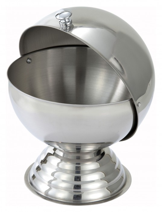 Winco SBR-30 Stainless Steel Sugar Bowl with Roll Top Lid 20 oz .