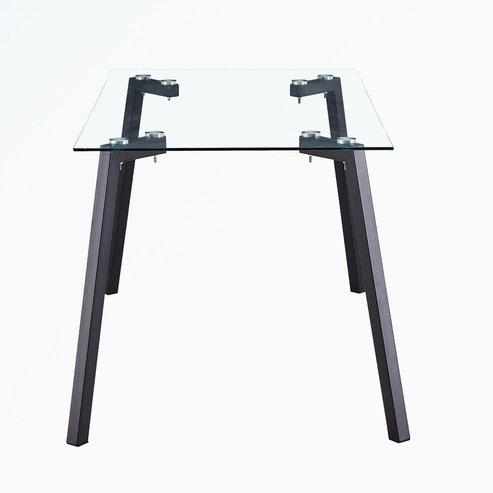 Rectangular Glass Dining Table with Glass Tabletop and Metal Legs