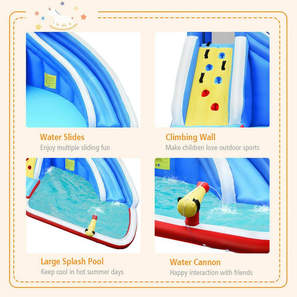 Costway Multi-Color Inflatable Water Slide Shark Bounce House Castle Splash Water Pool without Blower OP70399