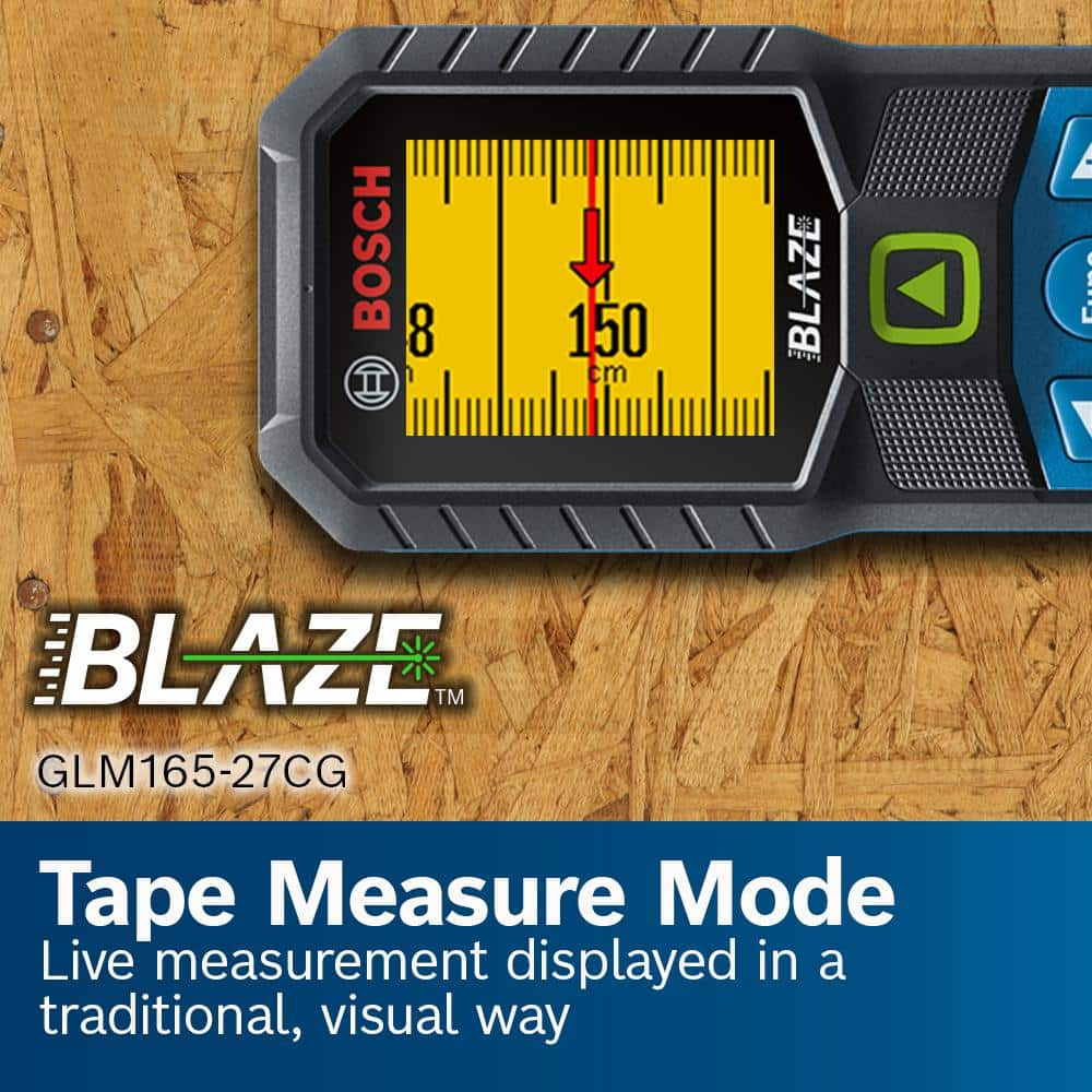 Bosch BLAZE 165 ft. Green Laser Distance Tape Measuring Tool with Bluetooth, Haptic Feedback, and Measurement Rounding GLM165-27CG