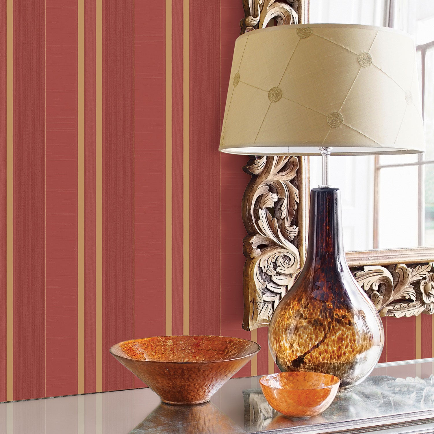 Striped Red/Beige Wallpaper from the Palazzo Collection