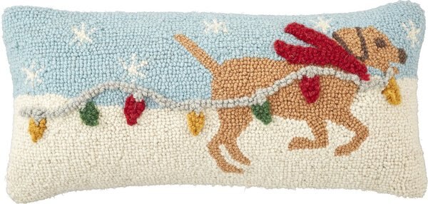 Mud Pie Dog and Lights Hook Wool Christmas Pillow