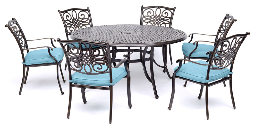 Traditions 7 Piece Dining Set With 60 quotCast top Table   Mediterranean   Outdoor Dining Sets   by Almo Fulfillment Services  Houzz