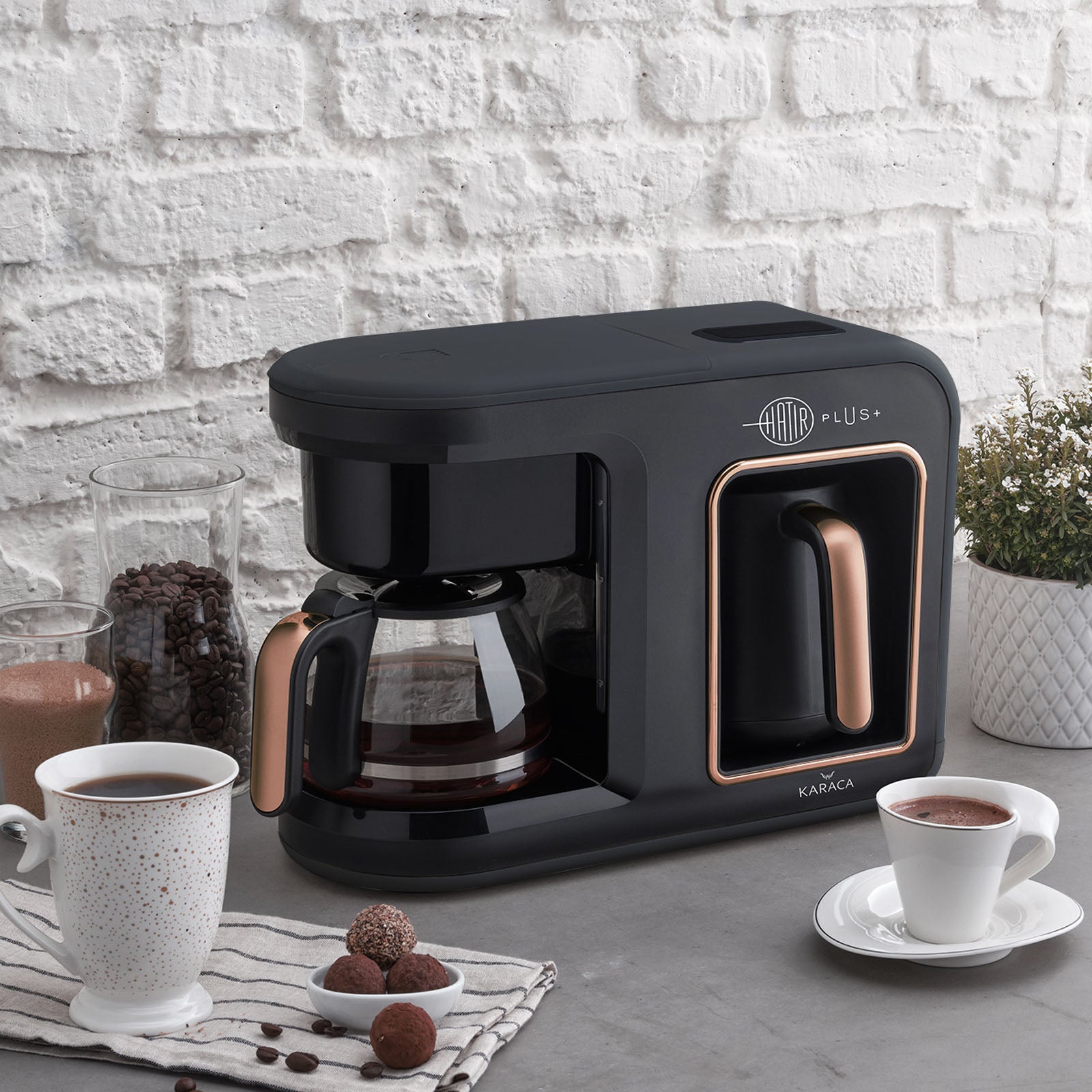 Karaca Hatir Plus 2 In 1 Black Copper Coffee Machine 153.01.06.4923