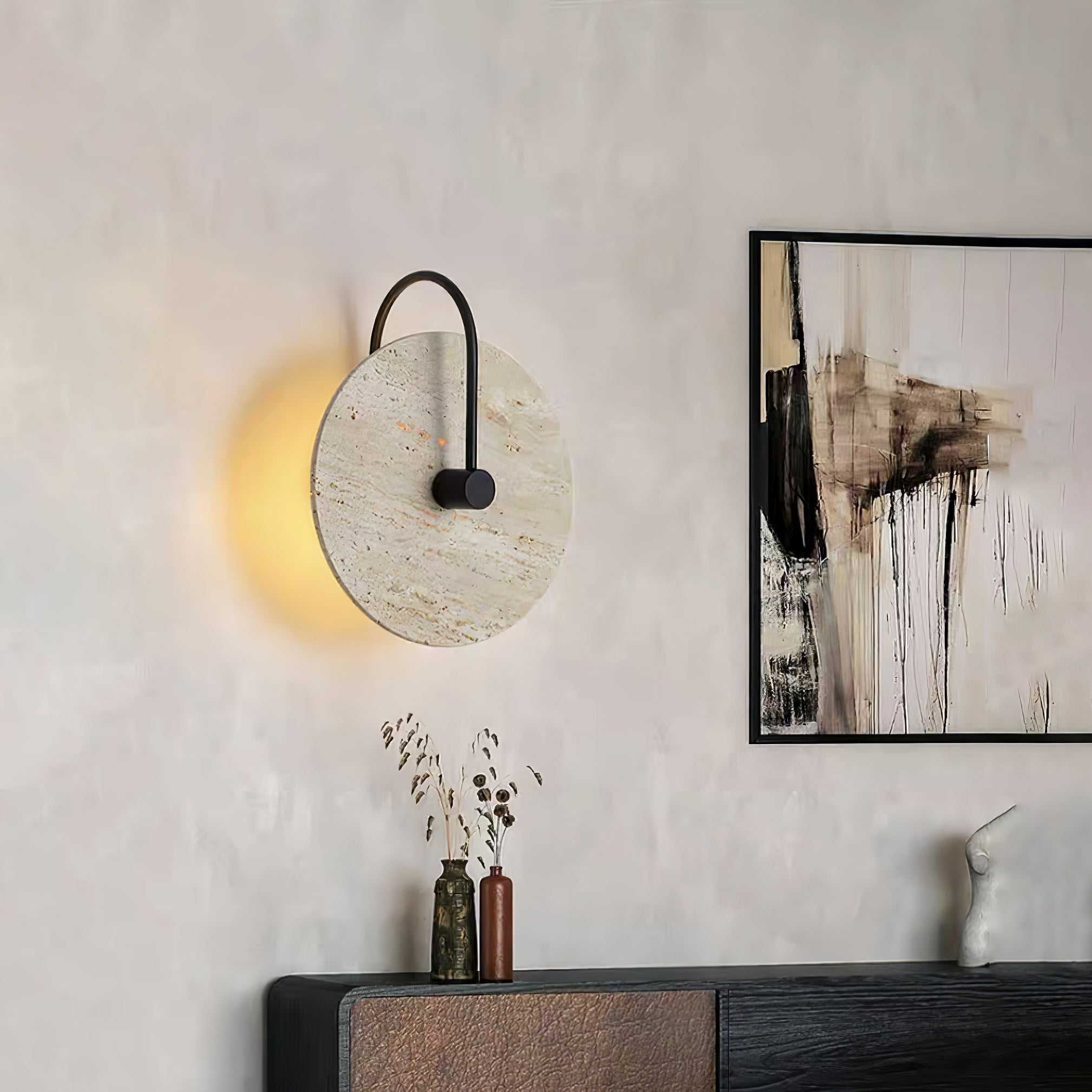 Round Travertine Wall Lamp