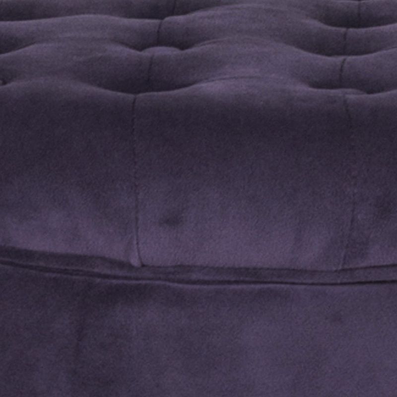 Button Tufted Velvet Upholstered Wooden Ottoman with Hidden Storage， Purple and Brown