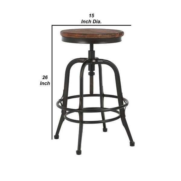 Ria 26 Inch Adjustable Counter Stool， Reclaimed Pine Seat， Black， Brown - 15 L x 15 W x 26 H Inches