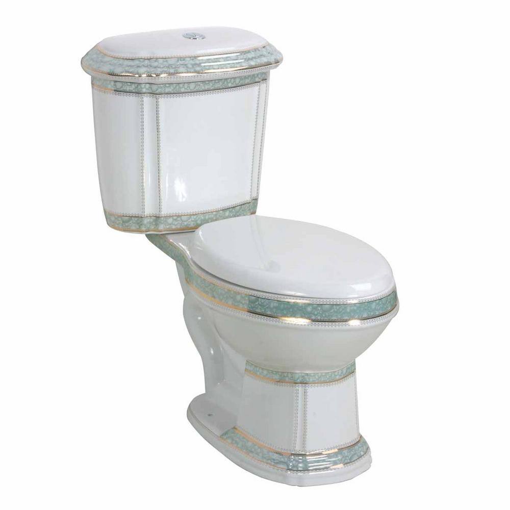 RENOVATORS SUPPLY MANUFACTURING India Reserve 2-Piece 0.8 GPF1.6 GPF WaterSense Dual Flush Elongated Toilet in White with Slow Close Toilet Seat 12816