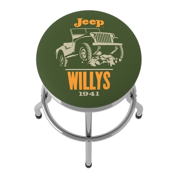 Jeep Willys Red 360 Degree Swivel Barstool with Foam Padded Seat - 20.75 x 20.75 x 29