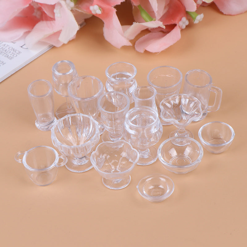 17Pcs/Set 1:12 Dollhouse Miniature Transparent Tableware DIY Kitchenware Toys