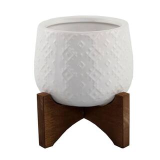 Flora Bunda 3.5 in. Matte White Indian Ceramic on Stand Mid-Century Planter CT947E-MTWH