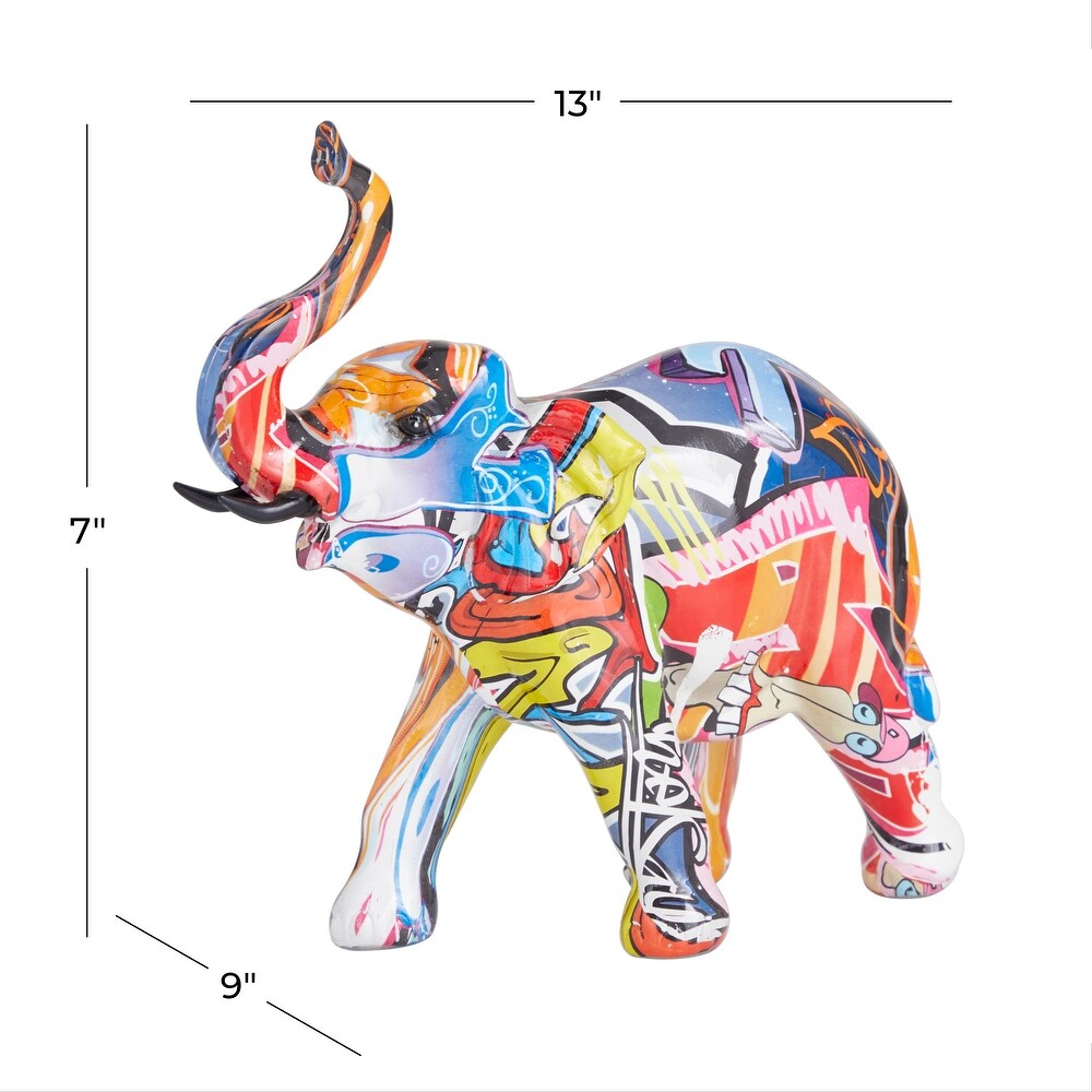 The Novogratz Multi Colored Polystone Graffiti Elephant Sculpture