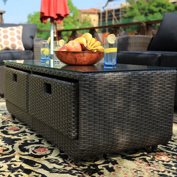 5piece Wicker Patio Chat Set with Drawer Table by None