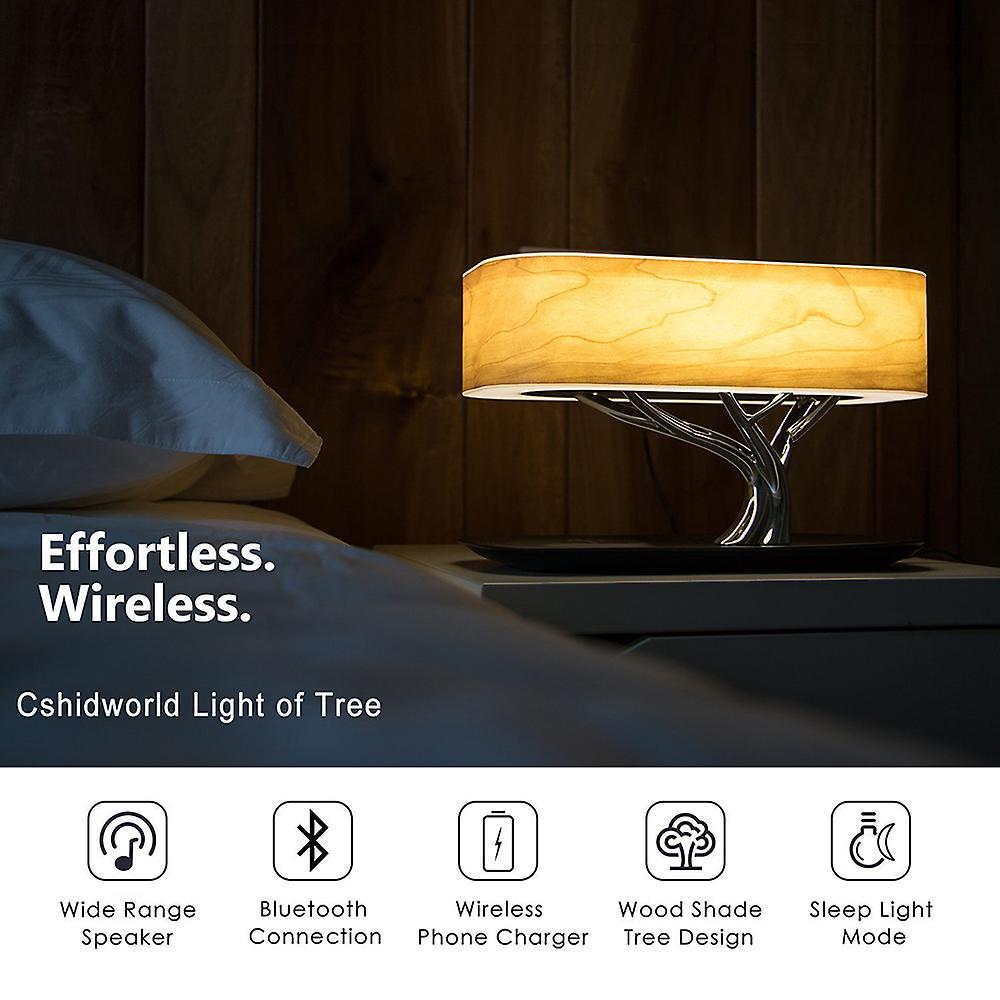 Smart Led Bedside Table Lamp With Wireless Charging Phone Bluetooth Speaker Dimmable Desk Lamp Indoor Creative Wood Tree Lamp