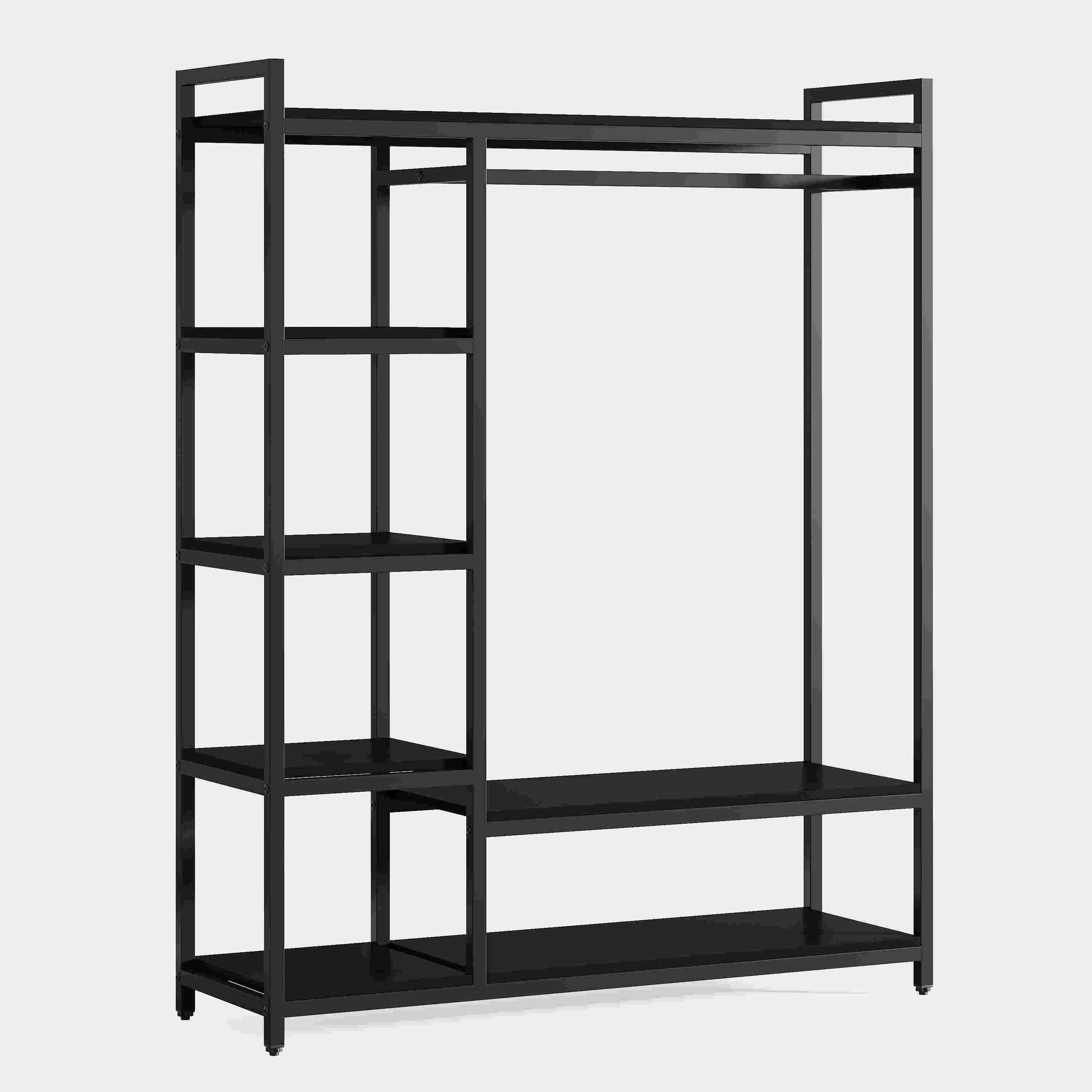 Freestanding Closet Organizer with 6 Shelves and Hanging Bar