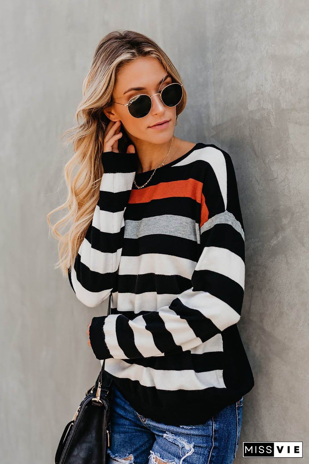 Long Sleeve Stripe Scoop Neck T-Shirt