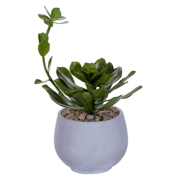 Vickerman 14.5 Artificial Light Green Echeveria Plant with Stalk in Cement Pot.