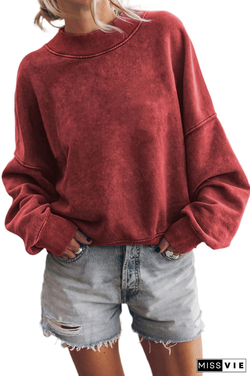 Drop Shoulder Crew Neck Pullover Sweatshirt